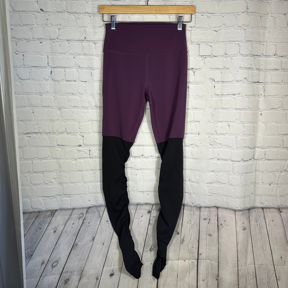 Alo Yoga Goddess Leggings Purple‎ Black High Waist Ribbed Stirrup Size Small